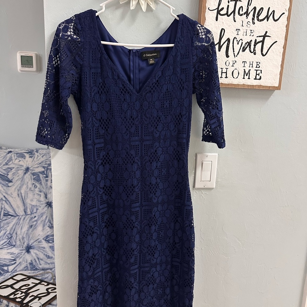 (2/$25)GG Collection Women's Navy Long Sleeve Lace Dress